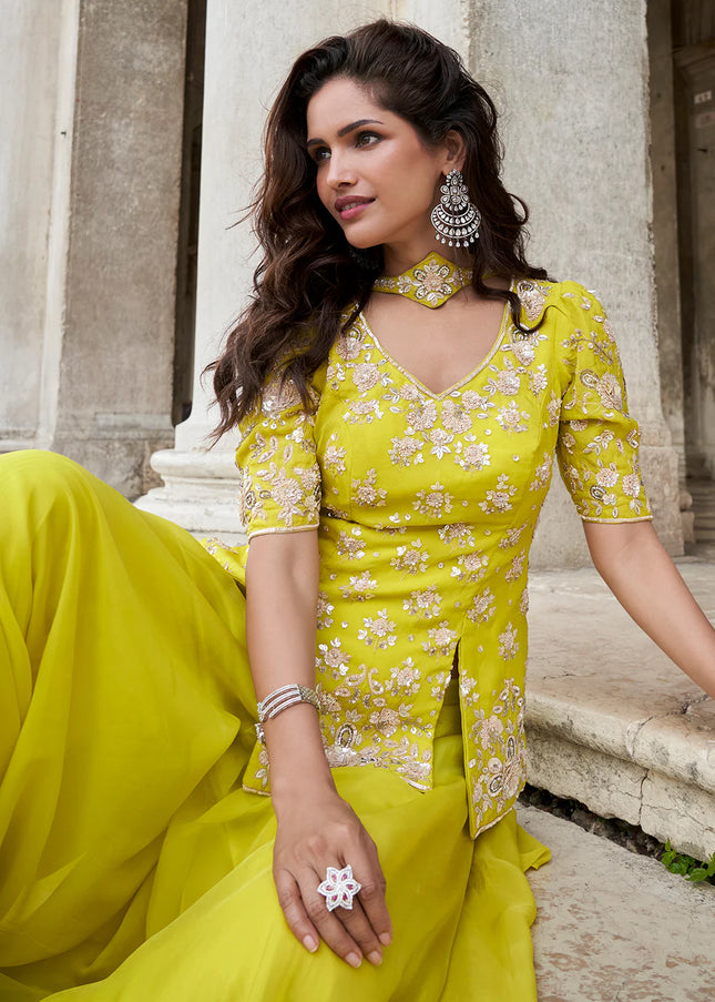 Yellow Embroidered Sharara Suit