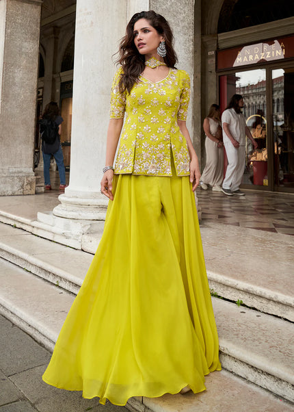 Yellow Embroidered Sharara Suit