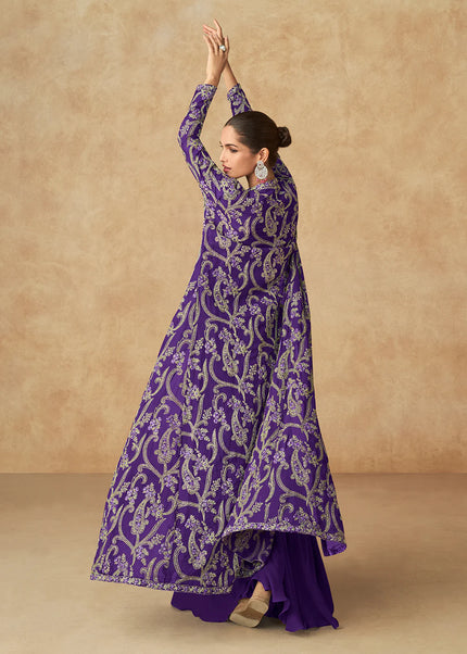 Violet Embroidered Jacket Style Gharara Suit