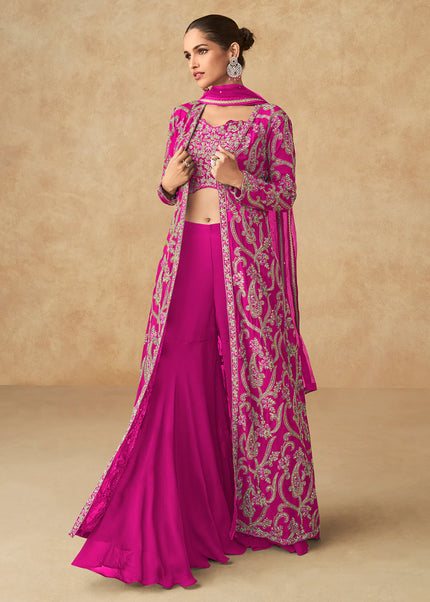 Pink Embroidered Jacket Style Gharara Suit