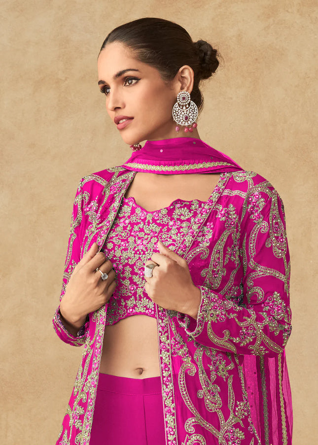 Pink Embroidered Jacket Style Gharara Suit