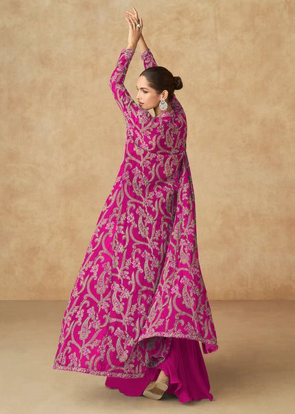 Pink Embroidered Jacket Style Gharara Suit