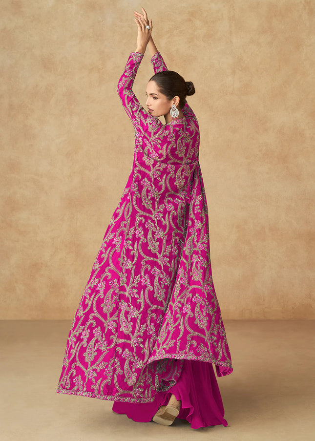 Pink Embroidered Jacket Style Gharara Suit