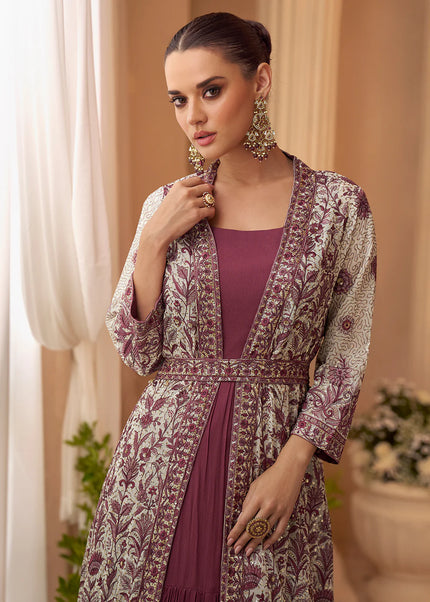 Maroon Embroidered Jacket Style Anarkali Gown