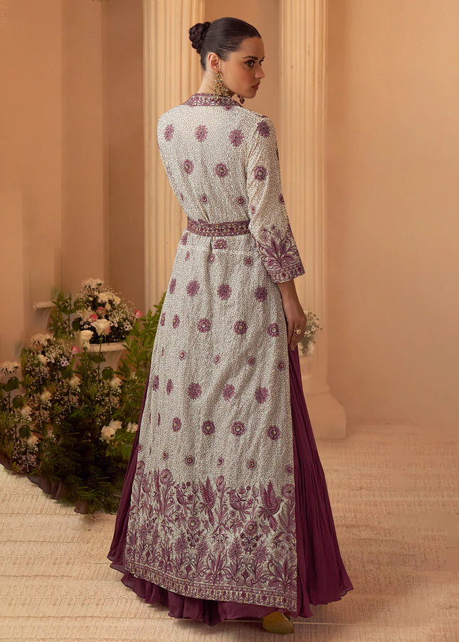 Maroon Embroidered Jacket Style Anarkali Gown