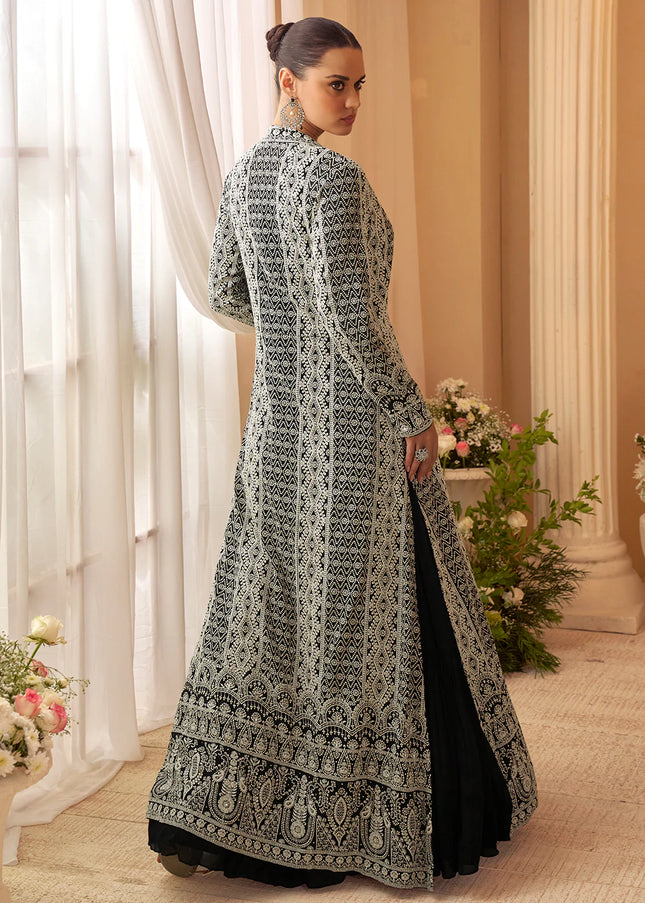 Black Embroidered Jacket Style Anarkali Gown