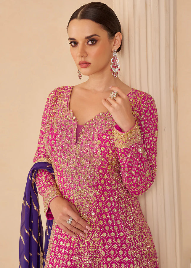 Pink and Purple Embroidered Sharara Suit