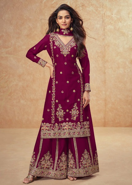 Maroon Embroidered Sharara Suit