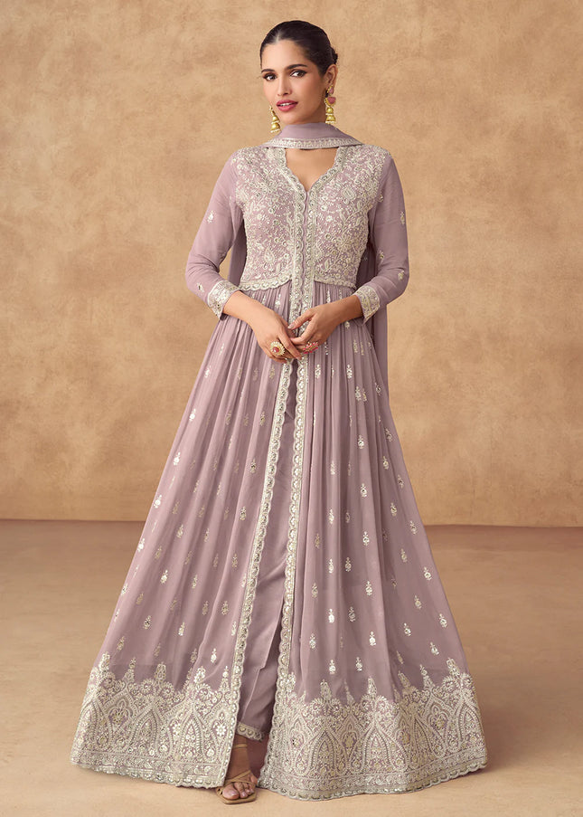 Lilac Embroidered Pant Style Anarkali