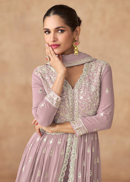 Lilac Embroidered Pant Style Anarkali