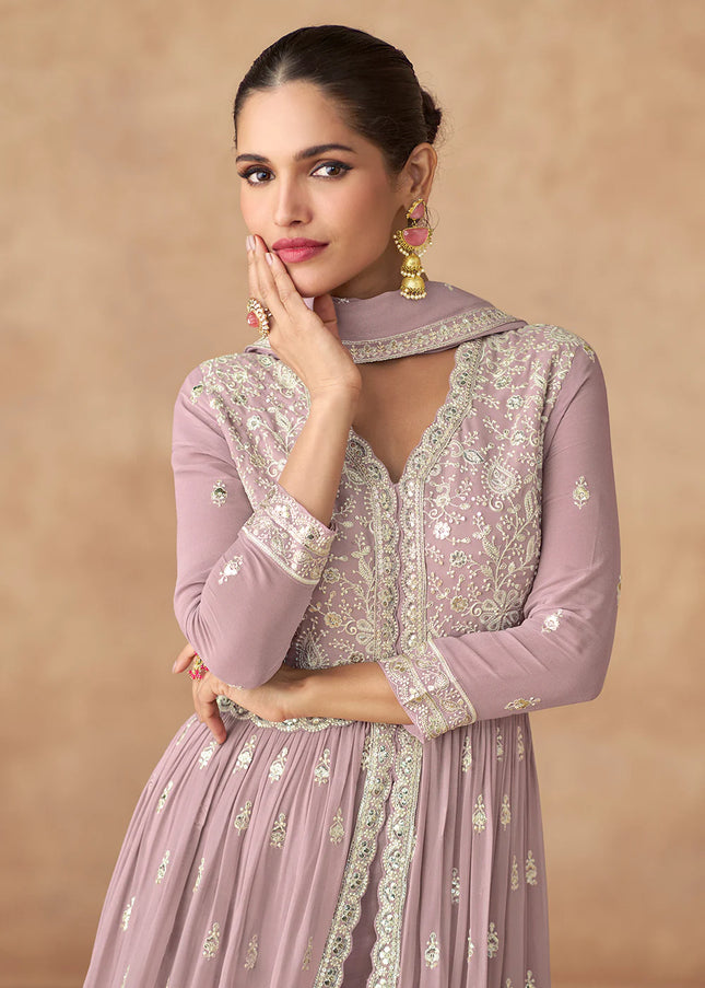 Lilac Embroidered Pant Style Anarkali