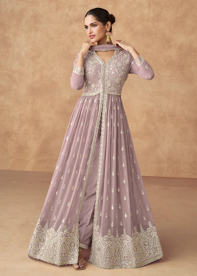 Lilac Embroidered Pant Style Anarkali