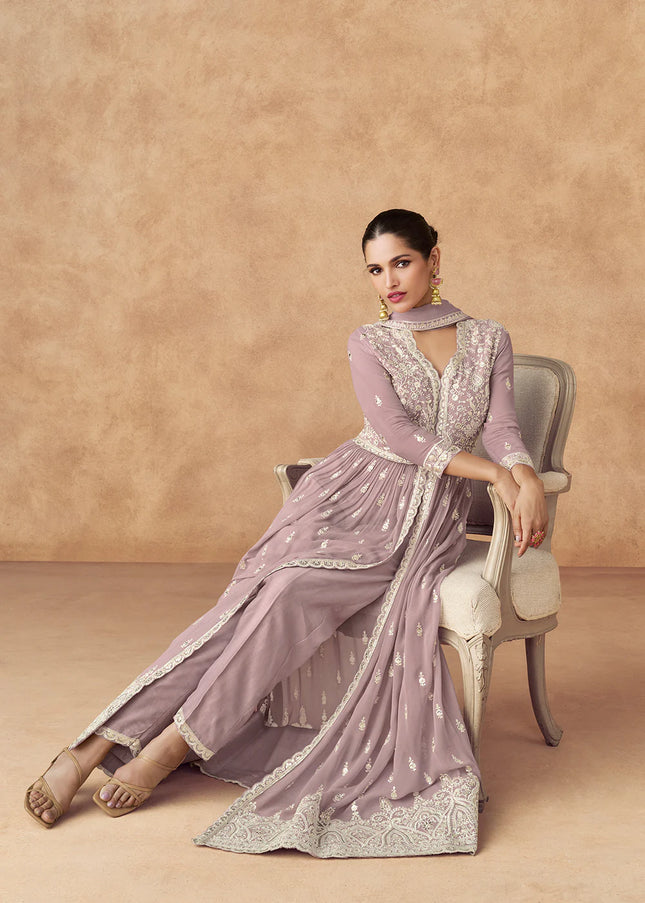 Lilac Embroidered Pant Style Anarkali