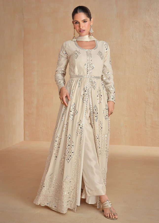 Offwhite Embroidered Pant Style Anarkali