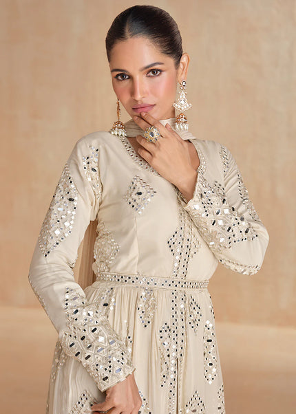Offwhite Embroidered Pant Style Anarkali