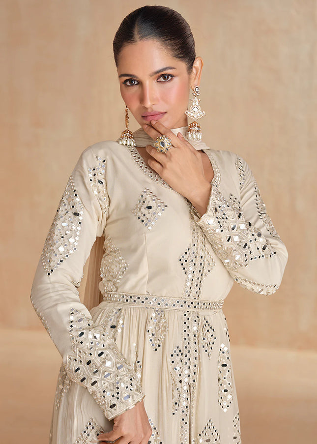 Offwhite Embroidered Pant Style Anarkali