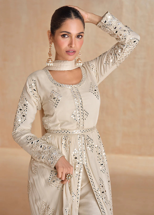 Offwhite Embroidered Pant Style Anarkali