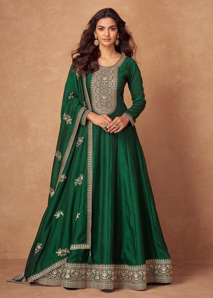 Green Embroidered Anarkali Gown
