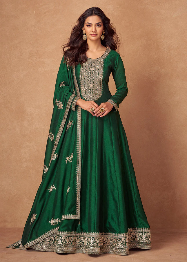 Green Embroidered Anarkali Gown