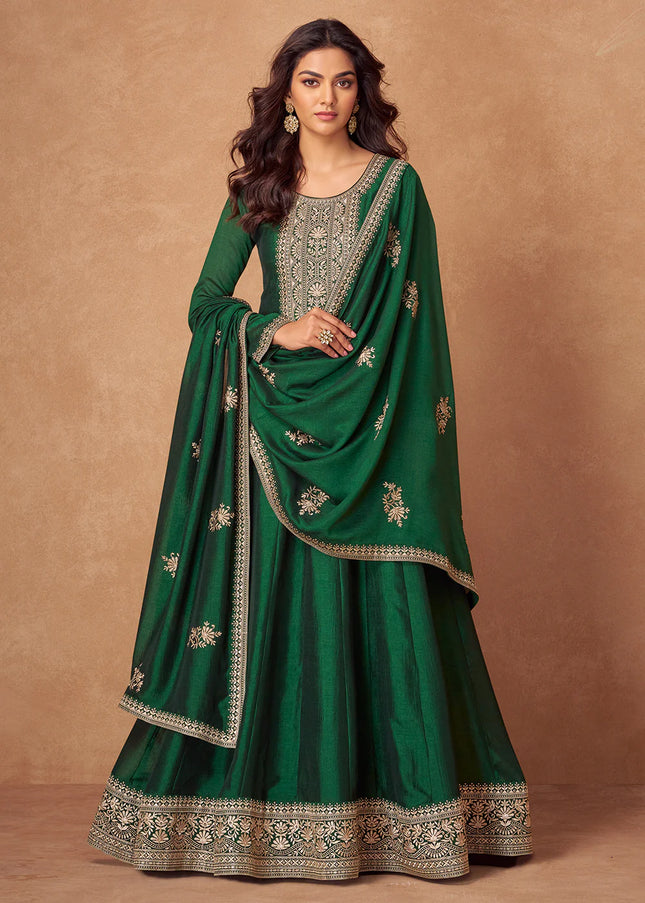 Green Embroidered Anarkali Gown