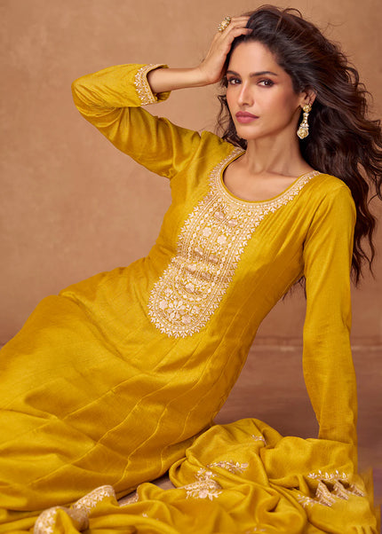 Mustard Yellow Embroidered Anarkali Gown