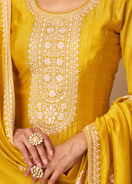 Mustard Yellow Embroidered Anarkali Gown