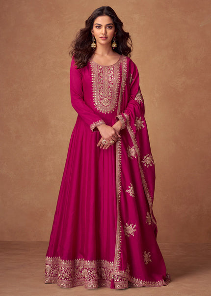 Magenta Pink Embroidered Anarkali Gown