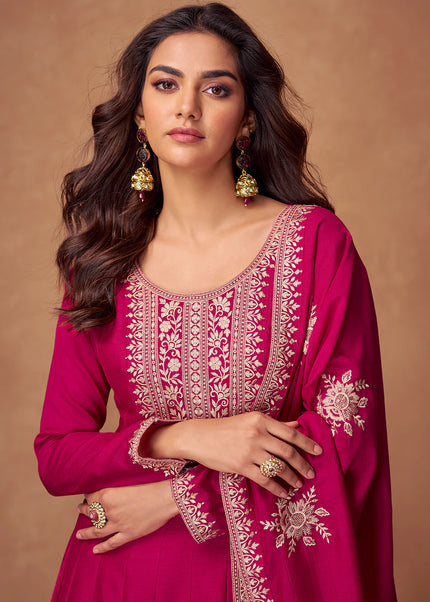 Magenta Pink Embroidered Anarkali Gown