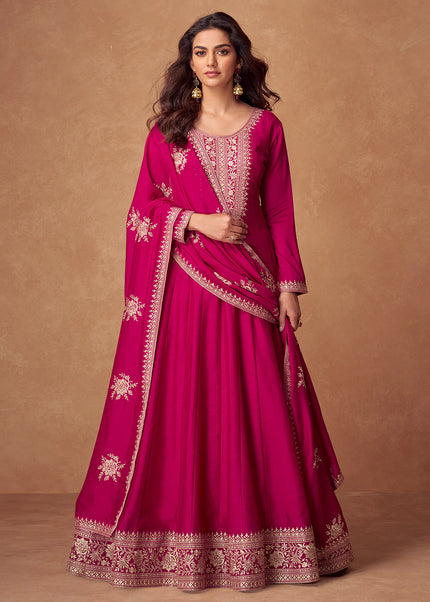 Magenta Pink Embroidered Anarkali Gown