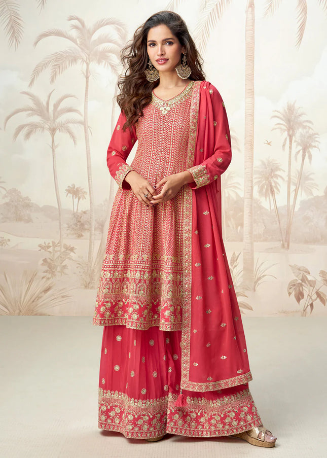 Pink Embroidered Sharara Suit