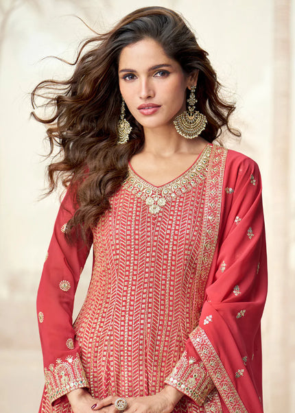 Pink Embroidered Sharara Suit