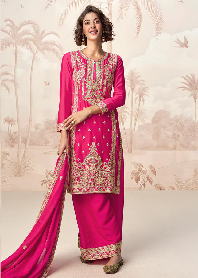 Pink Embroidered Sharara Suit