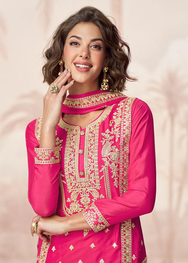 Pink Embroidered Sharara Suit