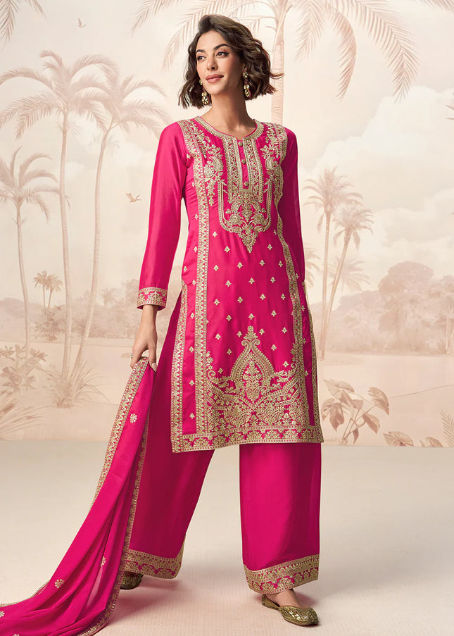 Pink Embroidered Sharara Suit