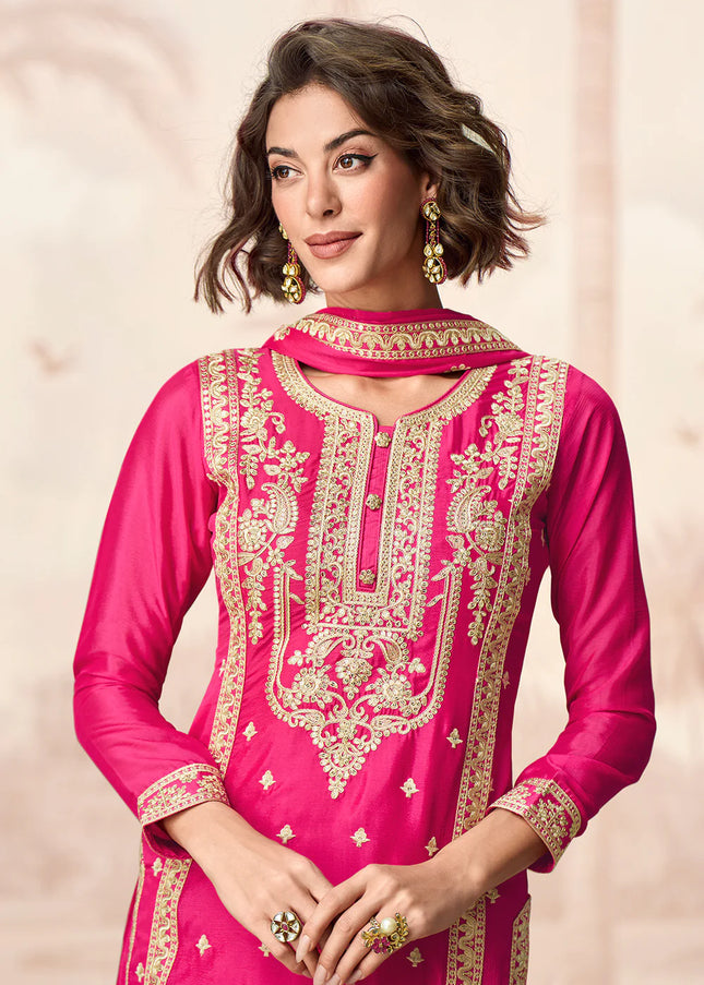 Pink Embroidered Sharara Suit