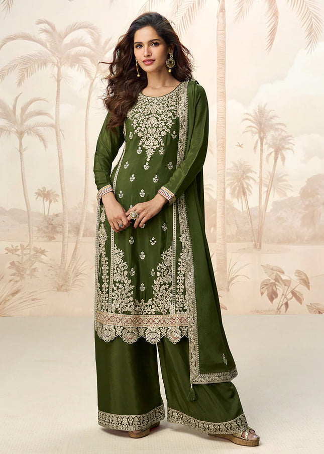 Green Embroidered Sharara Suit