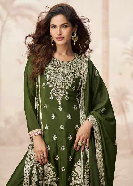 Green Embroidered Sharara Suit