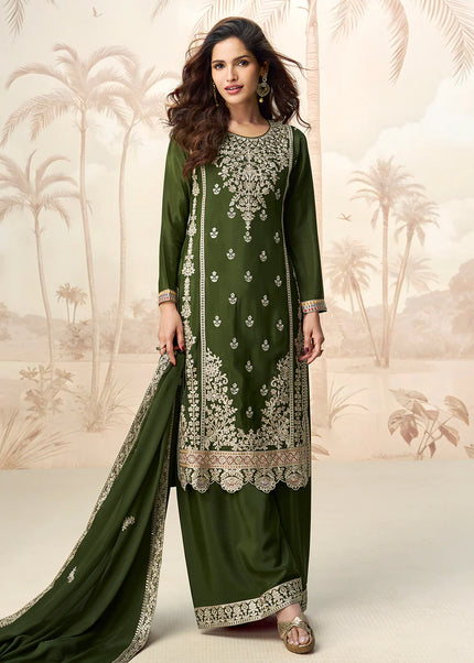 Green Embroidered Sharara Suit