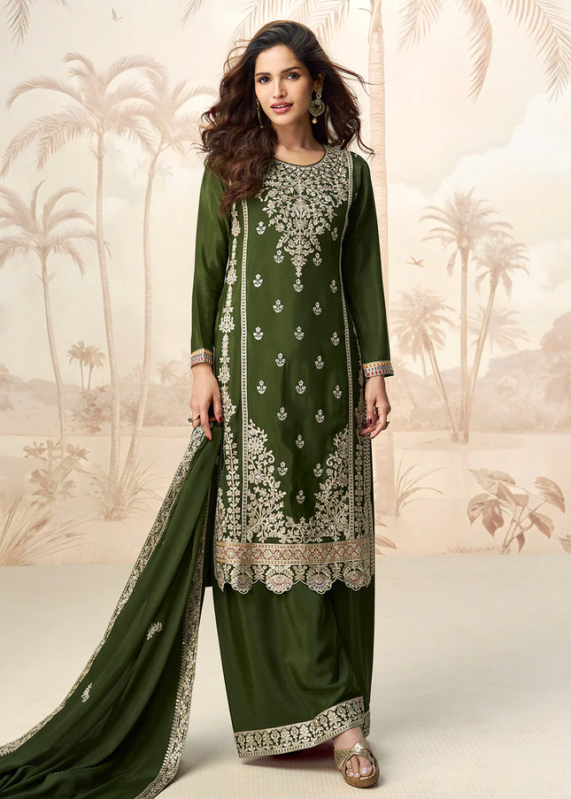 Green Embroidered Sharara Suit