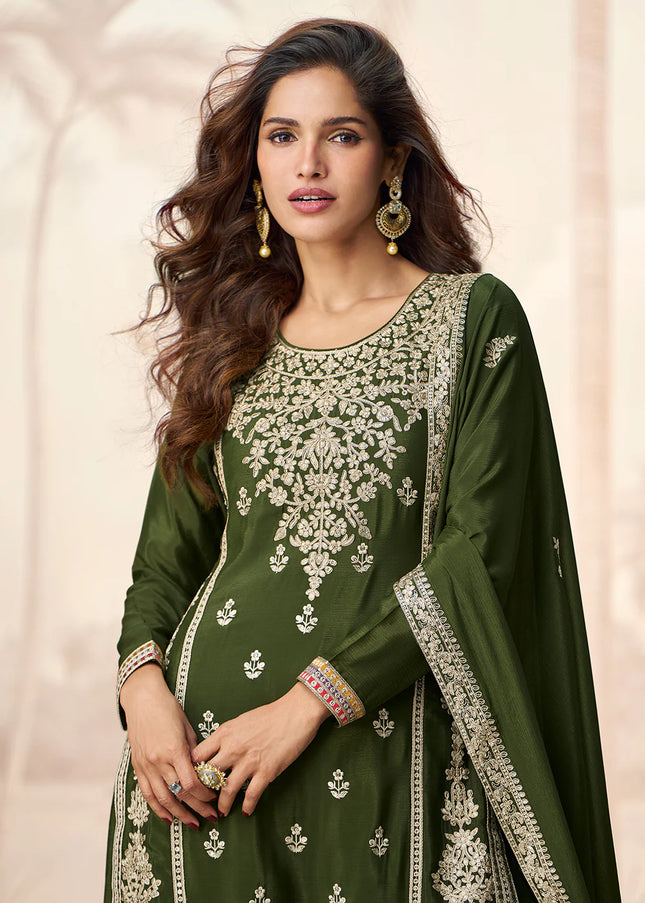 Green Embroidered Sharara Suit