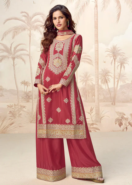 Red Embroidered Sharara Suit