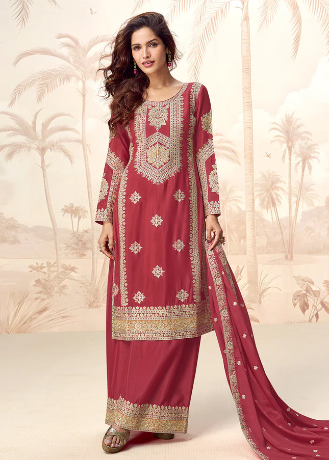 Red Embroidered Sharara Suit