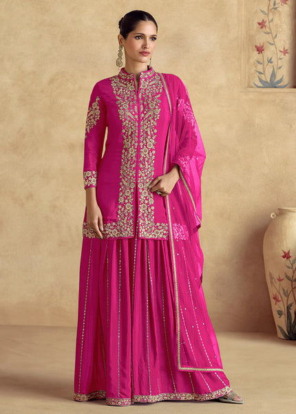 Pink Embroidered Sharara Suit