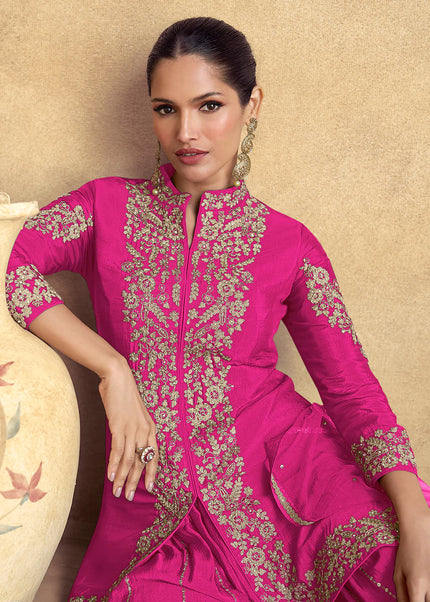 Pink Embroidered Sharara Suit