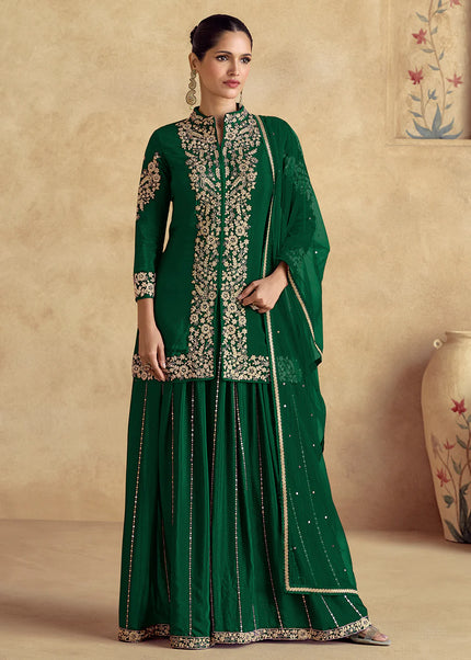 Green Embroidered Sharara Suit