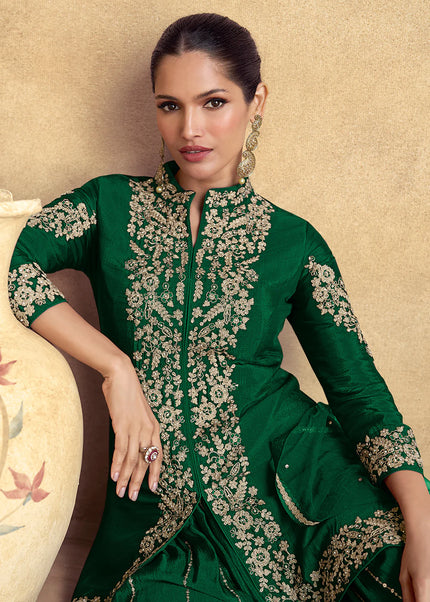 Green Embroidered Sharara Suit
