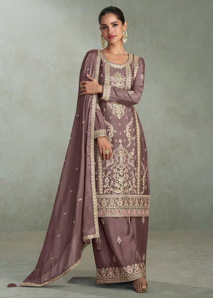 Mauve Embroidered Sharara Suit