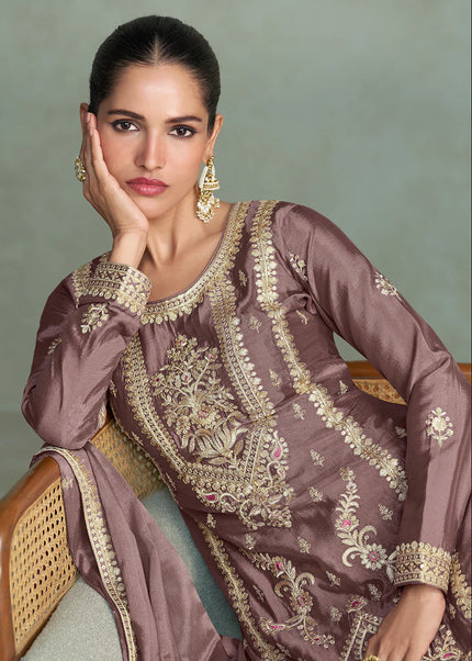 Mauve Embroidered Sharara Suit
