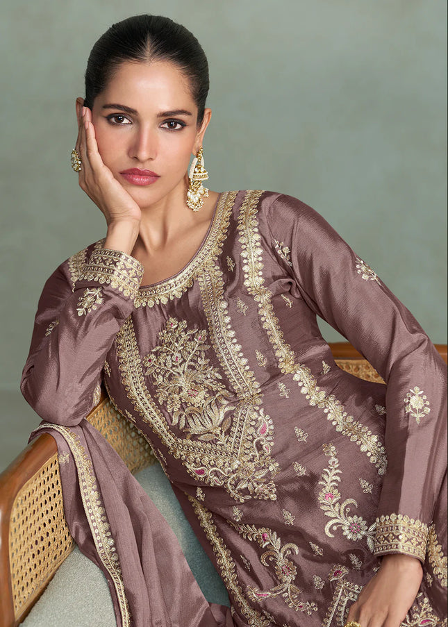 Mauve Embroidered Sharara Suit