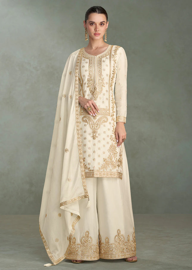 Offwhite Embroidered Sharara Suit